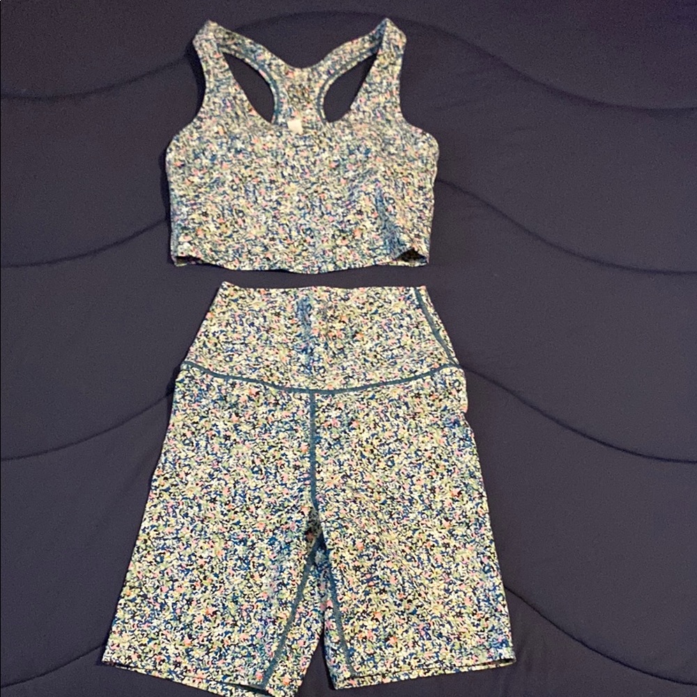 Floral Sports Bra and Shorts Set